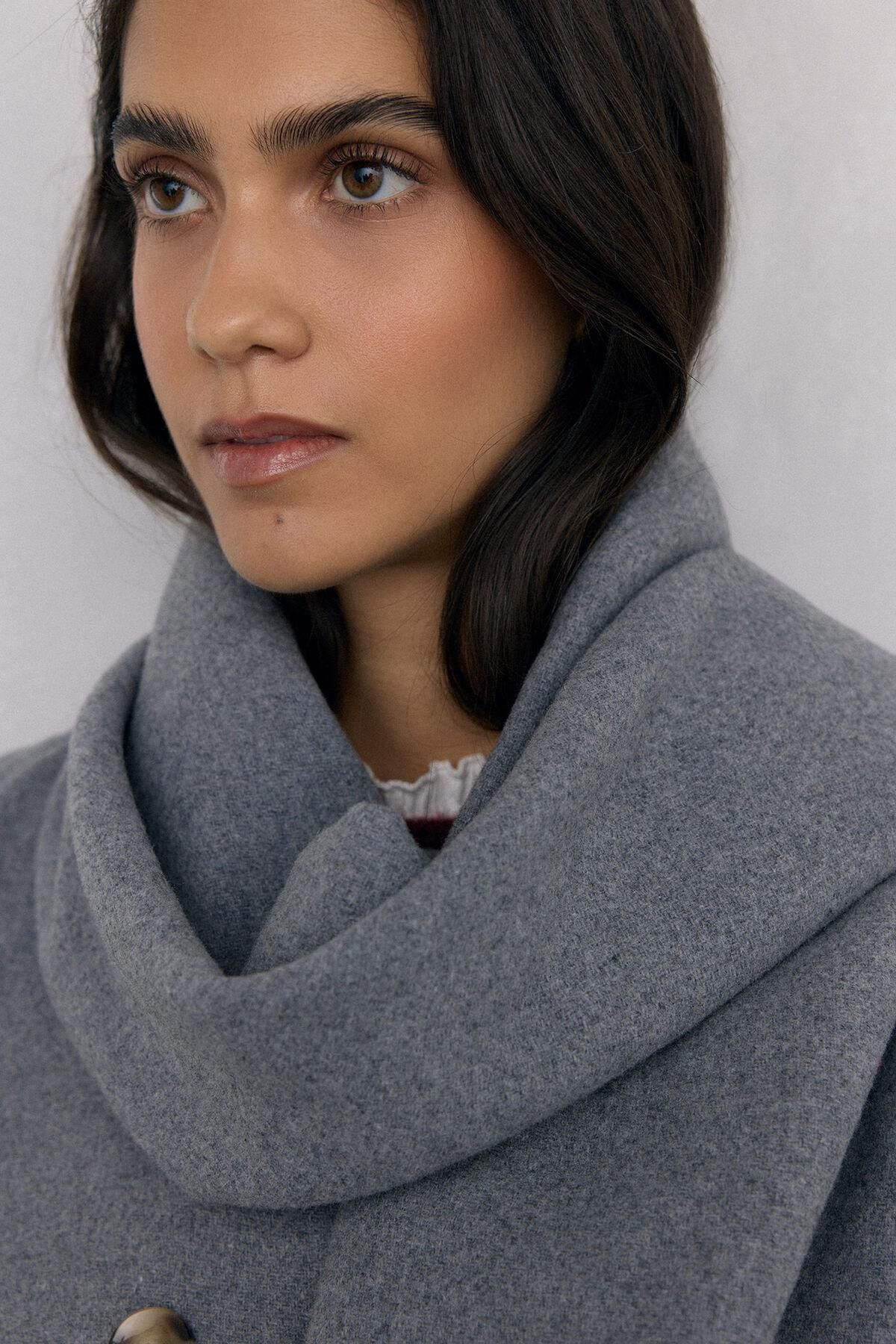 페드로 델 이에로 탈착식 스카프 A라인 울 코트 7522250 GRIS - 상세 이미지 4