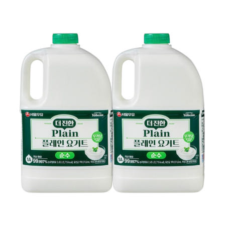 서울우유 플레인 요거트 더진한 무가당순수 대용량 토핑 수제간식 그릭요거트 2.45L, 2개