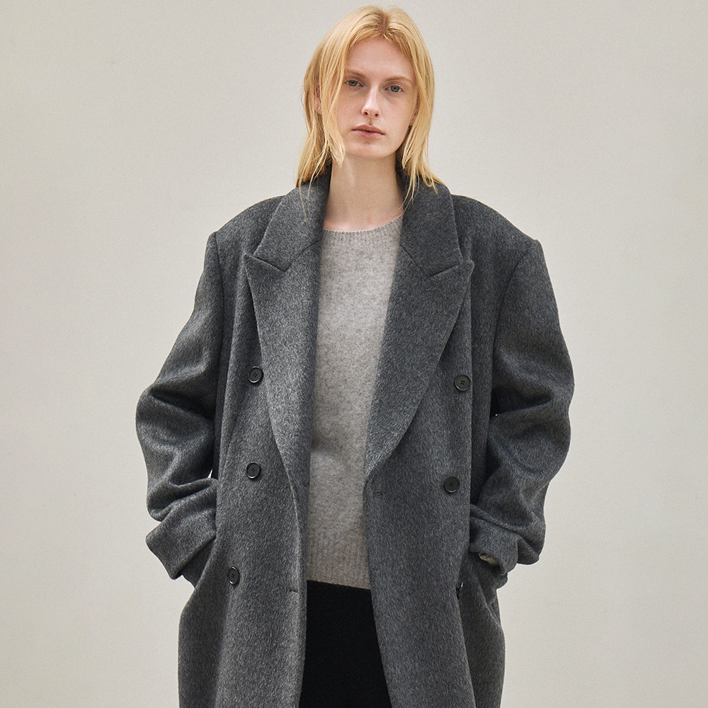 wool double-breasted coat (melange gray) - 메인 이미지