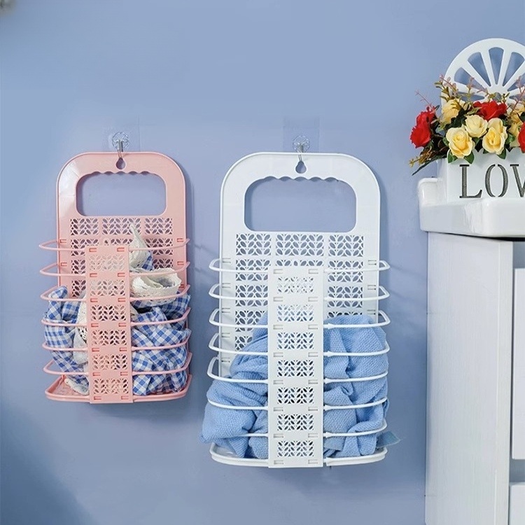 접이식 벽걸이 빨래 바구니 욕실 옷보관 거치 간편 걸이 보관함 양말 속옷 흰색-회색XXL - 상세 이미지 3