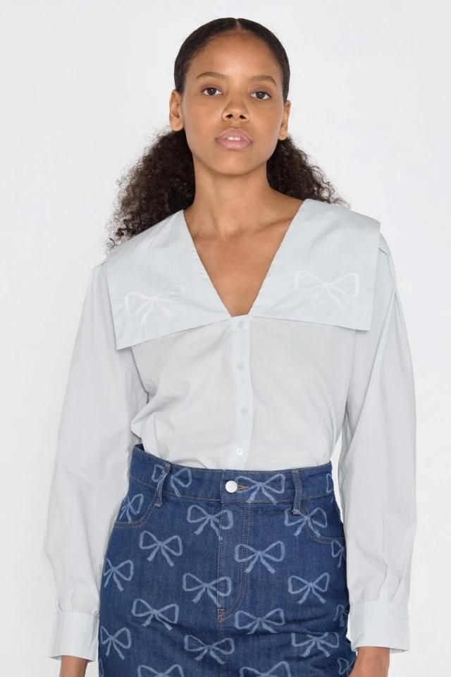 타이니코튼 모던 화이트 브이넥 리본 블라우스 AW24-624J24 ONE COLOR - 상세 이미지 3