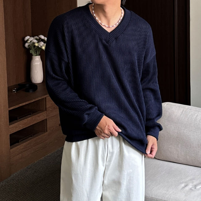 1+1 남자 엘구 오버핏 골지 브이넥 맨투맨 가격 비교 피팅남 1+1 남자 엘구 오버핏 골지 브이넥 맨투맨