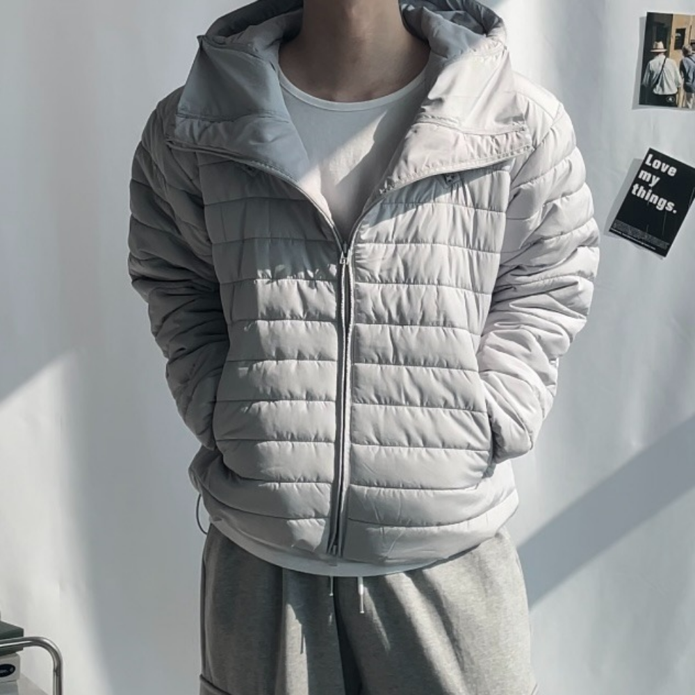 남자경량패딩 후드숏패딩 투웨이 초경량점퍼 겨울 남성아우터 푸퍼자켓 그레이 - 상품 이미지