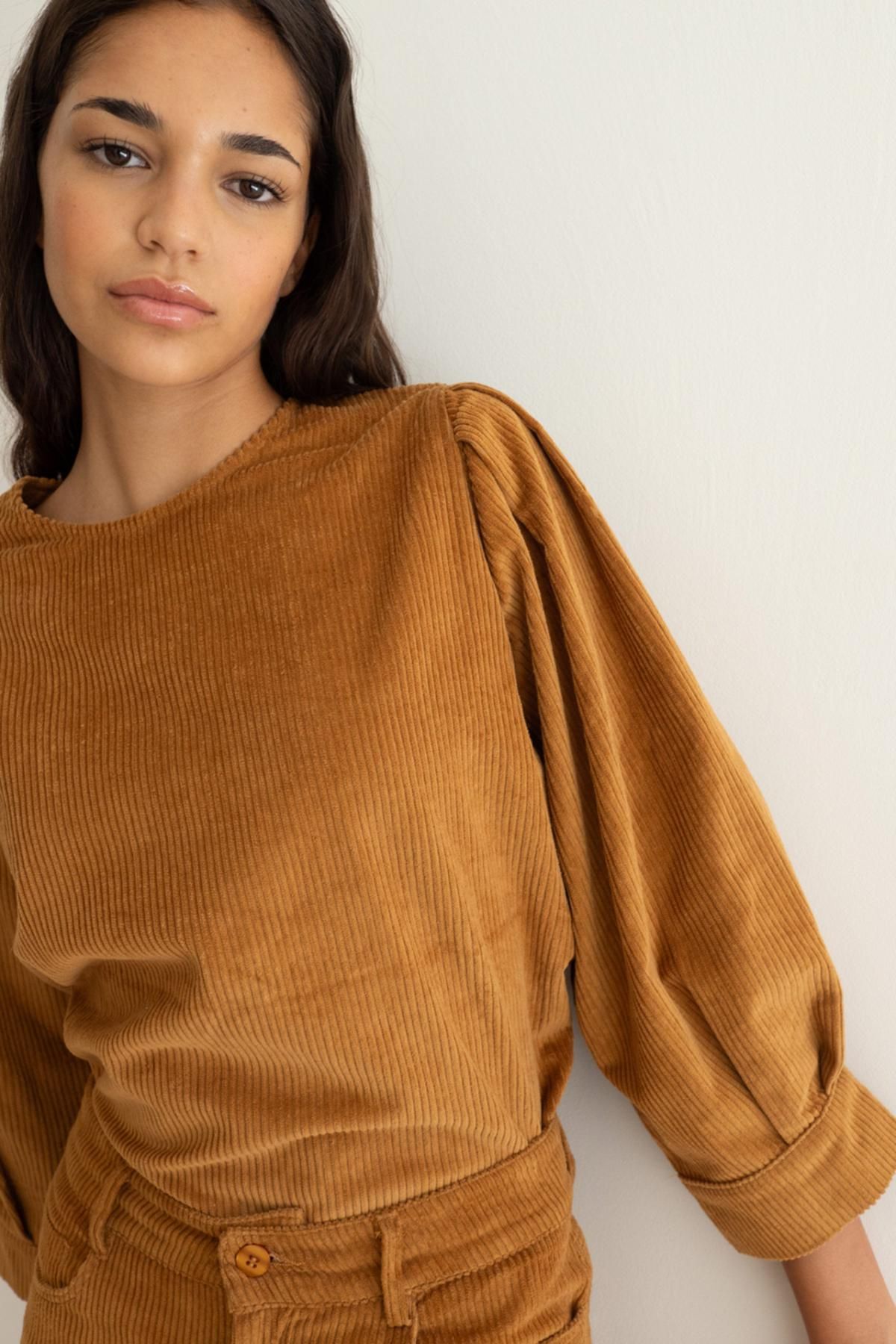 타이니코튼 코듀로이 브라운 라운드넥 블라우스 AW23-601-M06 BROWN - 상세 이미지 3