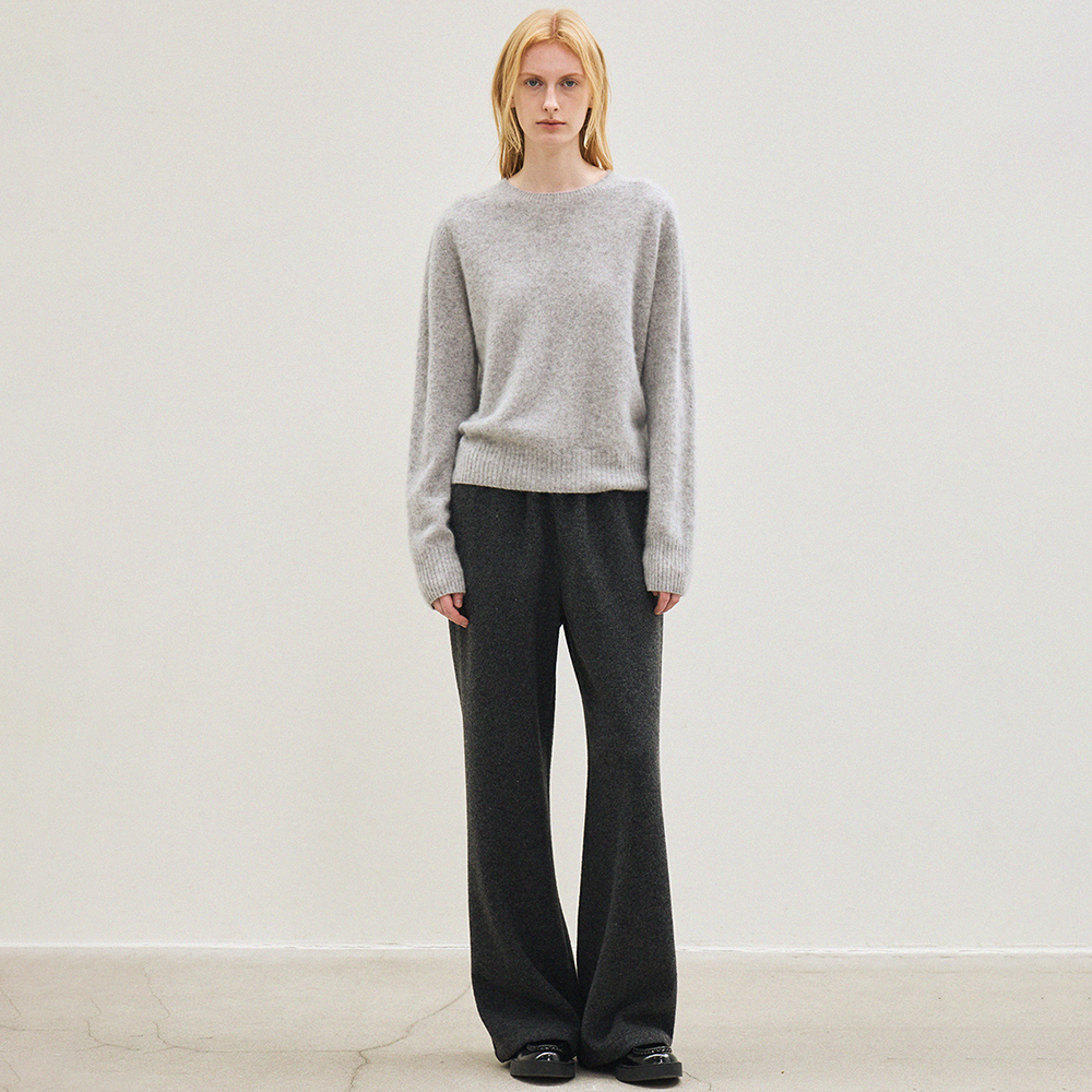 cashmere classic whole garment knitted pullover (light grey) - 상품 이미지