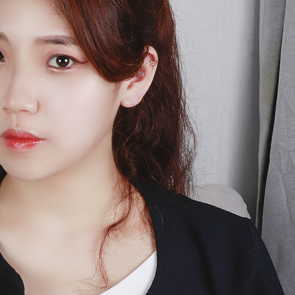 14k 18k 클로버 큐빅 금 피어싱 큐티 미니 볼 스틱 귀걸이 이미지 7