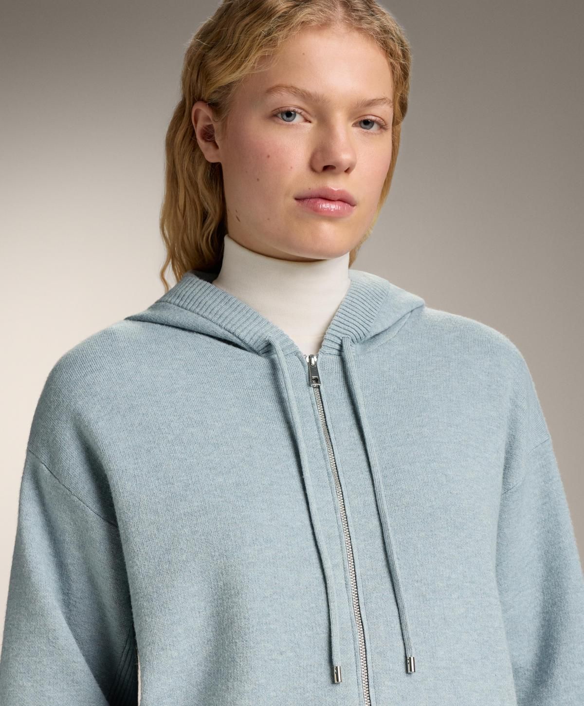 오이쇼 소프트 블루 니트 후드 집업 가디건 3897/880 WASHEDGREY-BLUE - 상세 이미지 4