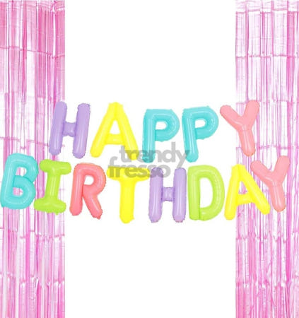 [트렌디프레소협력사]데이슬롯 은박 풍선 생일마카롱+핑크커튼 세트 수술커튼 파티