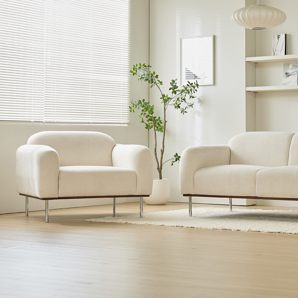 루나 거실 소파 천연원목 이지클린 직조 패브릭[협탁EVENT] 아이보리, 1인용