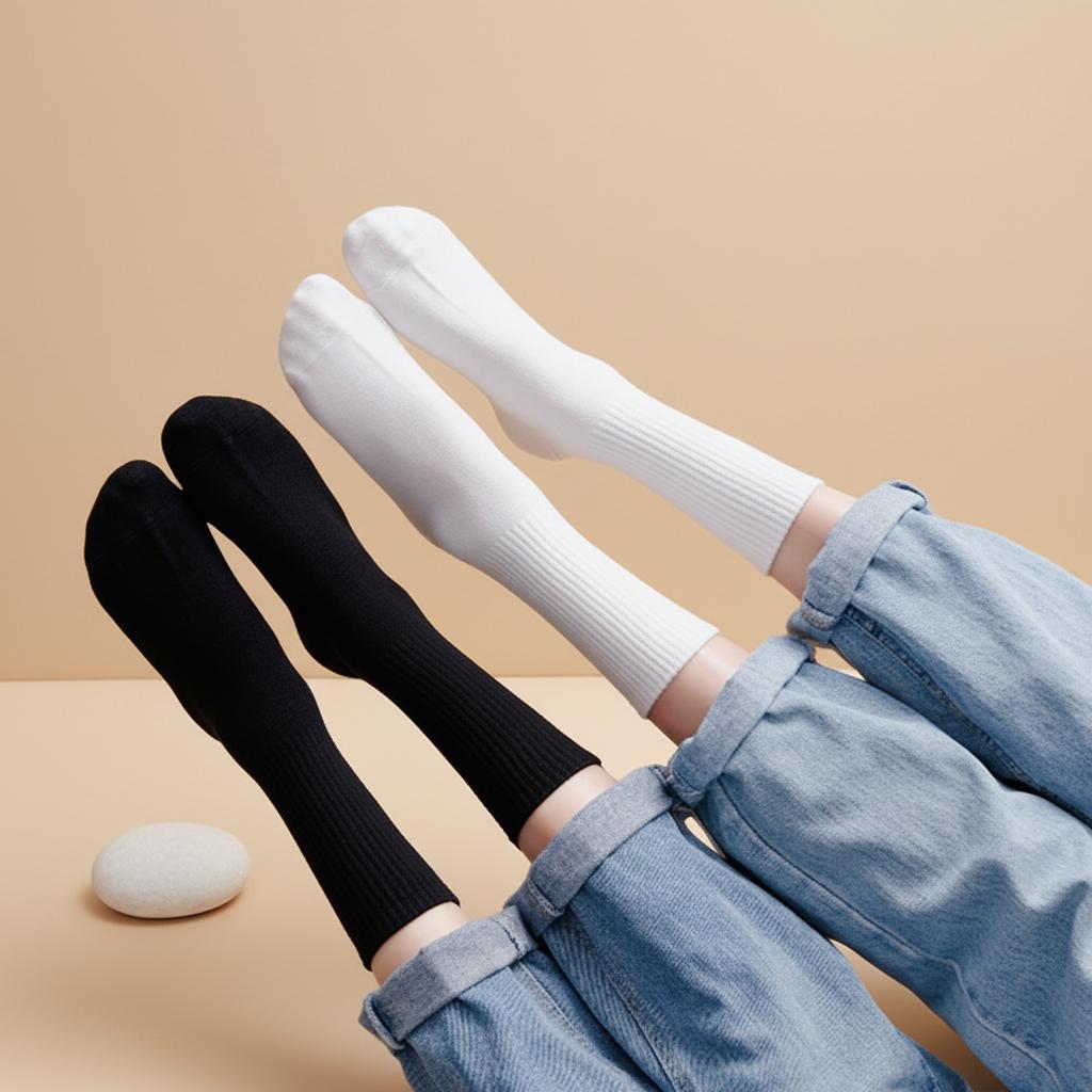 겨울 학생용 도톰 골지 주름 장목 양말 따뜻함 - 상품 이미지