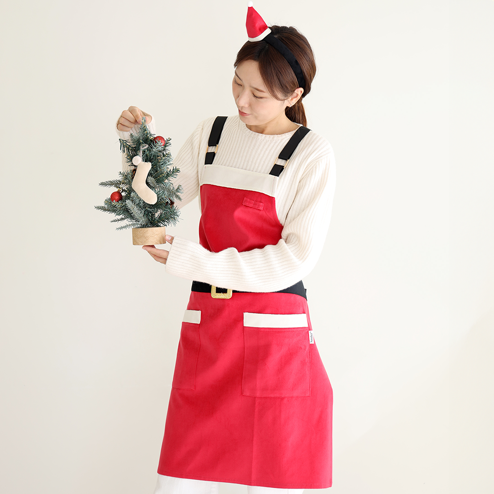 [미소쌤] 크리스마스 산타 앞치마 겨울 코스튬 파티 소품 행사