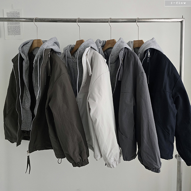 로블로 오버핏 레이어드 후드 야상 점퍼 4col 겨울 가을 이중 패딩 루즈핏 제이플로우 - 메인 이미지