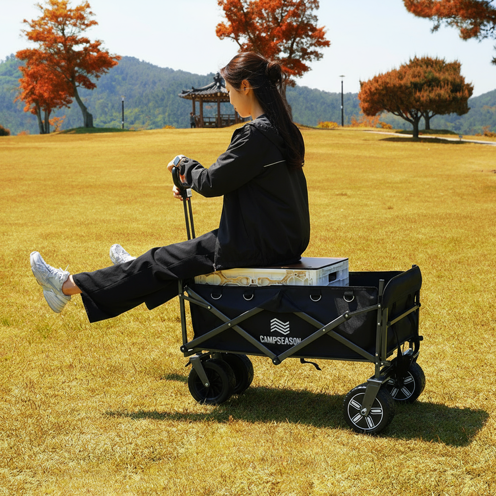 캠프시즌 프리미엄 전동 캠핑 웨건 왜건카트 광폭타이어 접이식카트 뒷문개방형