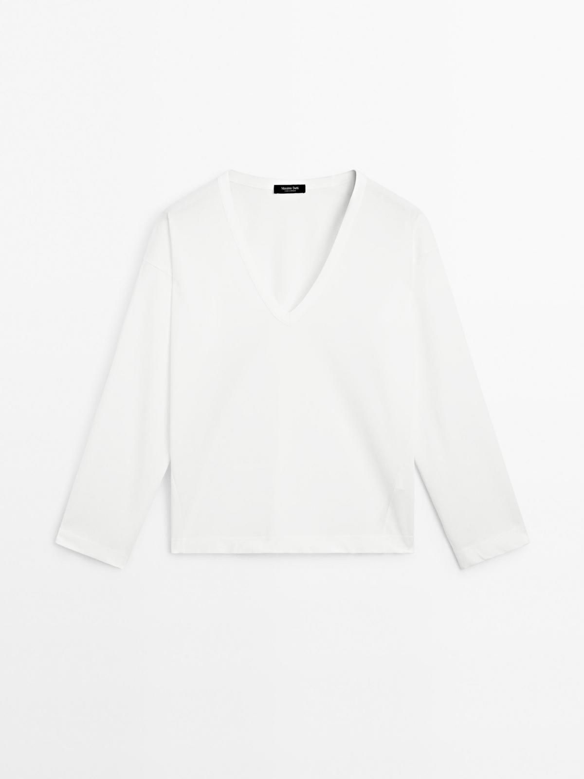 마시모두띠 오버사이즈 브이넥 긴팔 티셔츠 6235/515 OFF WHITE - 상품 이미지