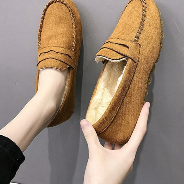 따뜻한 여성 털 안감 로퍼 데일리 여자 털 로퍼 스웨이드 - 메인 이미지