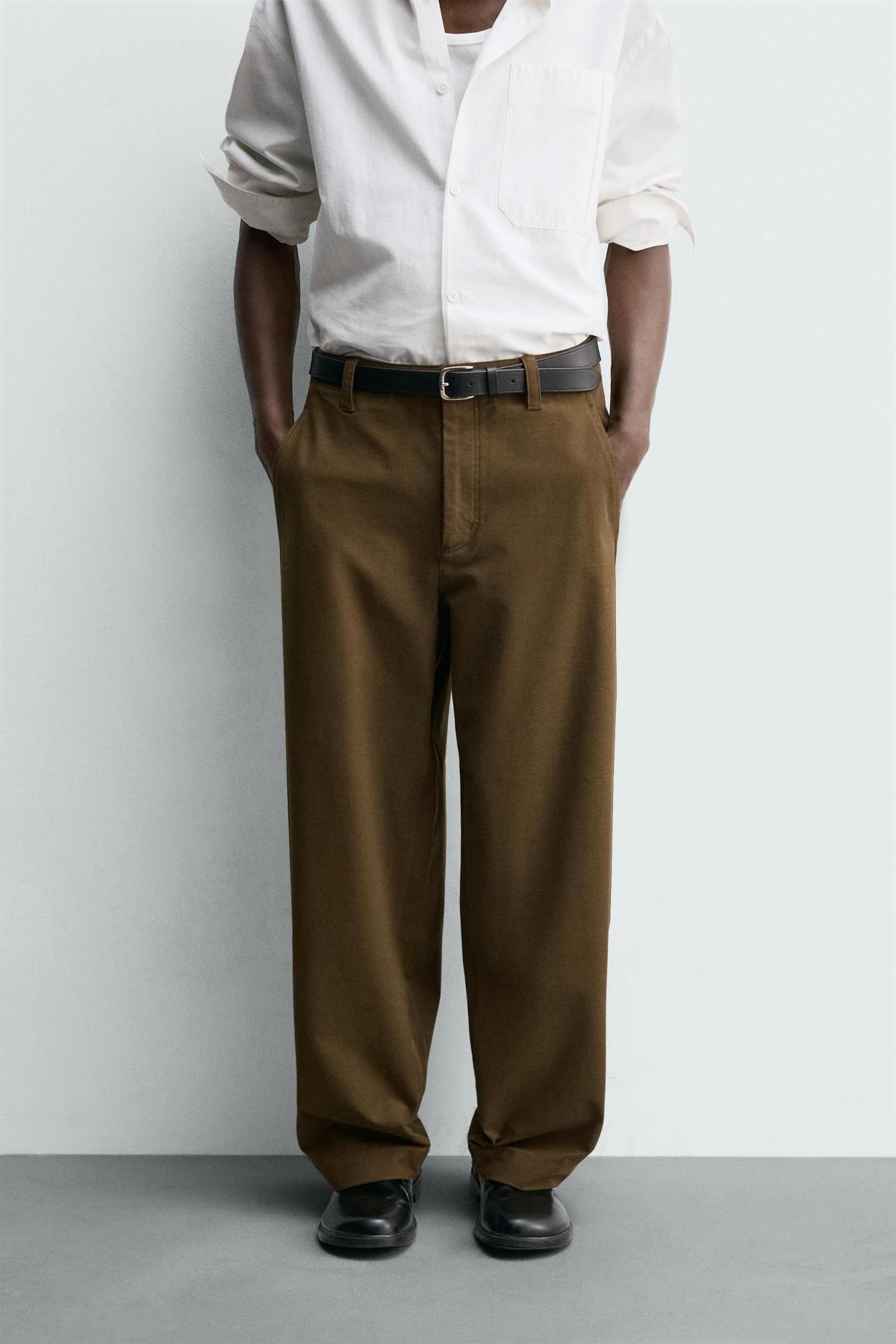 자라 와이드핏 벌룬 슬랙스 팬츠 1437/385 MID KHAKI - 상품 이미지