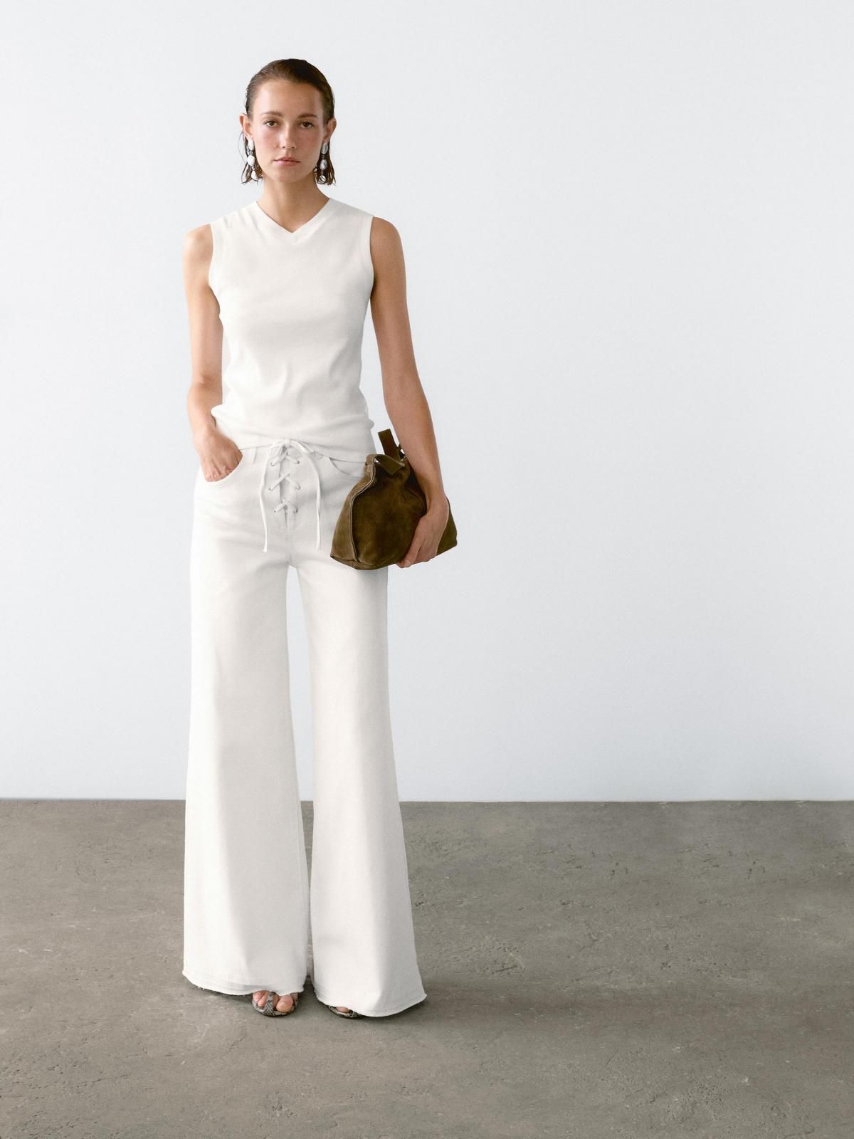 마시모두띠 코튼 베이직 브이넥 민소매 티셔츠 6803/107 OFF WHITE - 상세 이미지 2