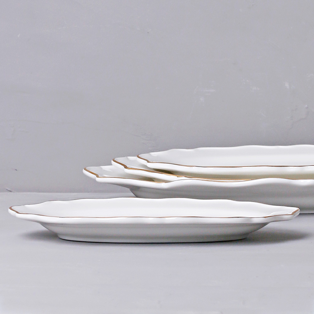 골드라인 도자기 타원형 접시 엔틱 카페 파스타 대형 큰 긴 그릇 1개, 20cm - 상세 이미지 2