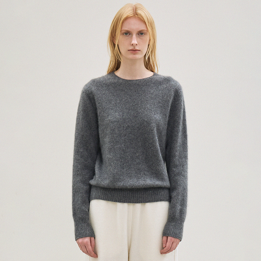 cashmere classic whole garment knitted pullover (charcoal) - 상품 이미지