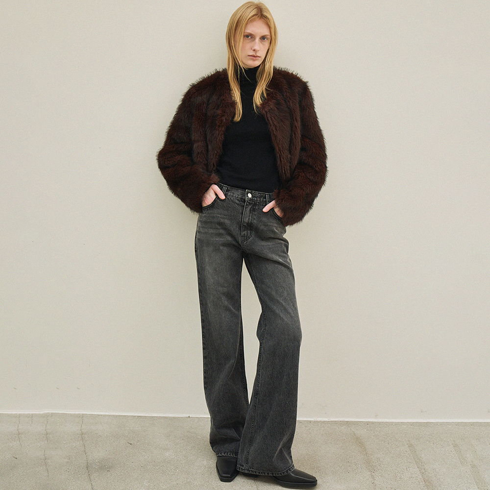fur round jacket (brown) - 상품 이미지