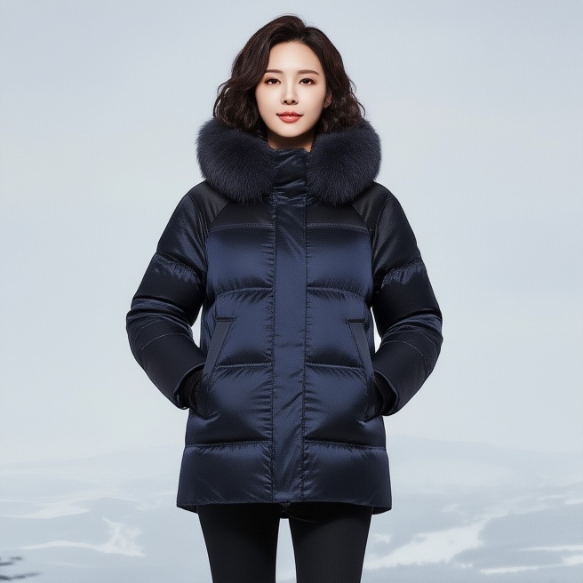 [무료반품] 블랙야크 겨울 여성 세미 오버핏 아웃도어 구스다운 패딩점퍼 네이비, 95 - 상품 이미지