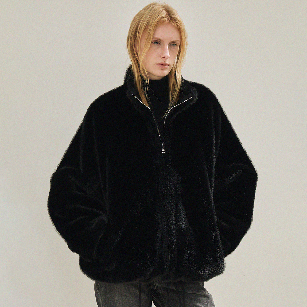 fur reversible zip-up jacket (black) - 상품 이미지