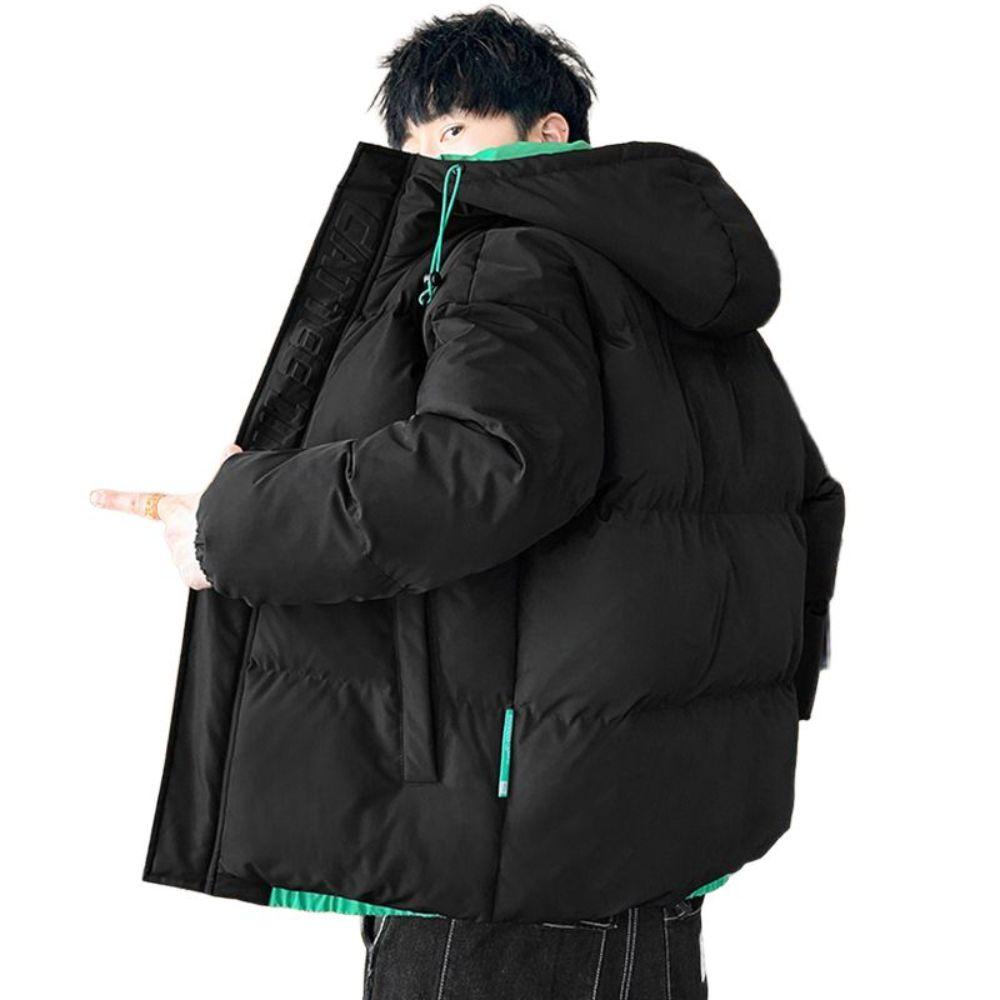 남자 패딩 하프기장 남성 후드 루즈핏 블랙 S - 상품 이미지