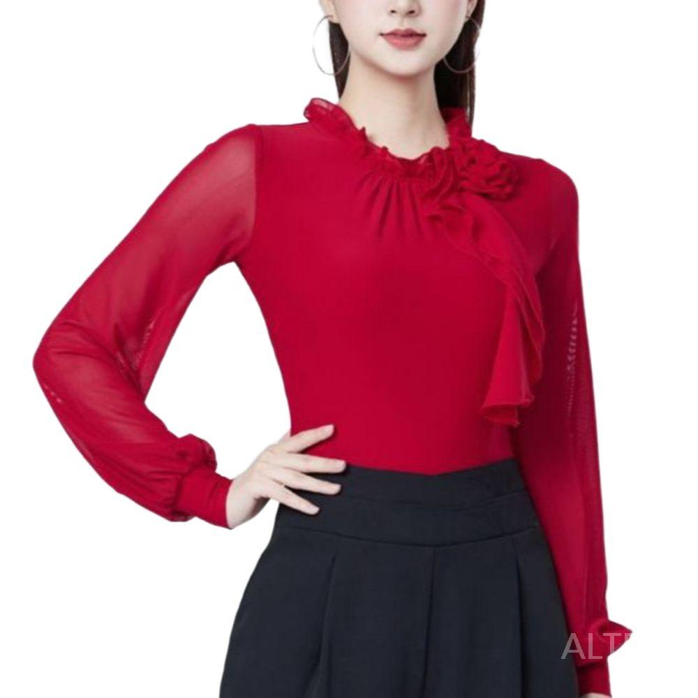 라틴 댄스복 여자 모던 스포츠 댄스옷 공연복 사교 댄스상의 블랙 S - 상품 이미지