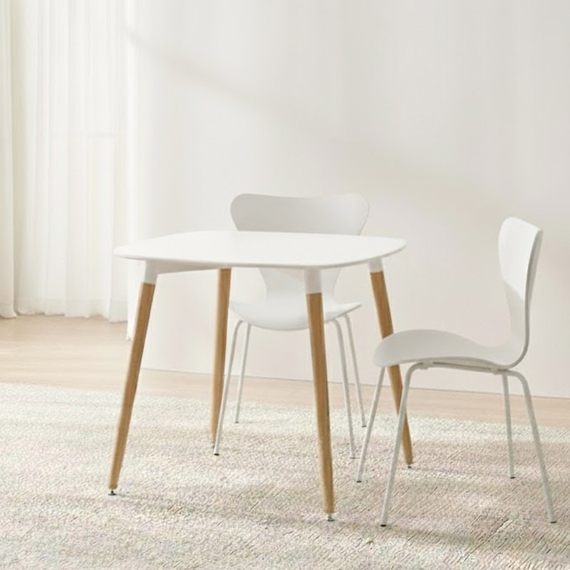 (식탁+의자 SET)템포 스퀘어 800 X 도도 화이트 사각 2인용 식탁 테이블 세트