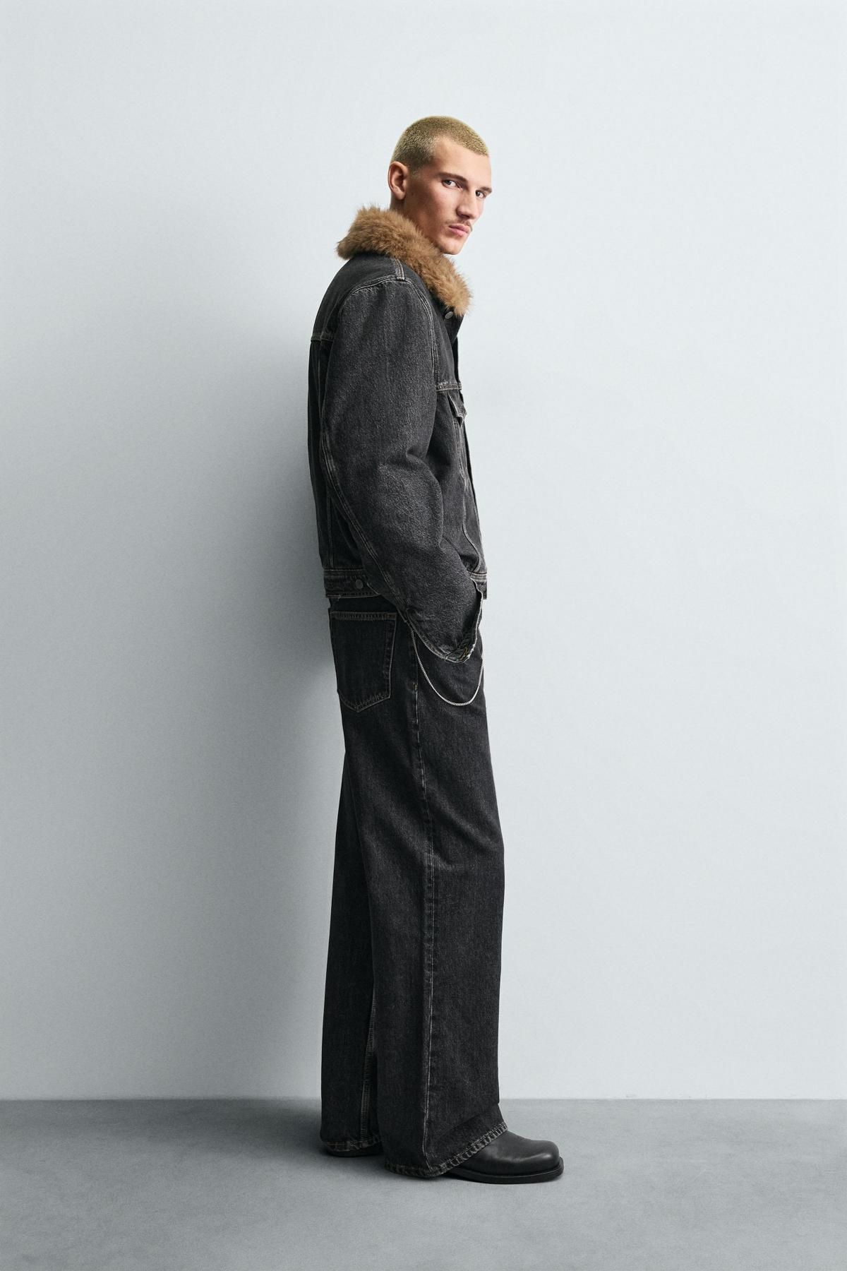 자라 퍼 칼라 크롭 블랙 데님 재킷 0774/388 CHARCOAL - 상세 이미지 5