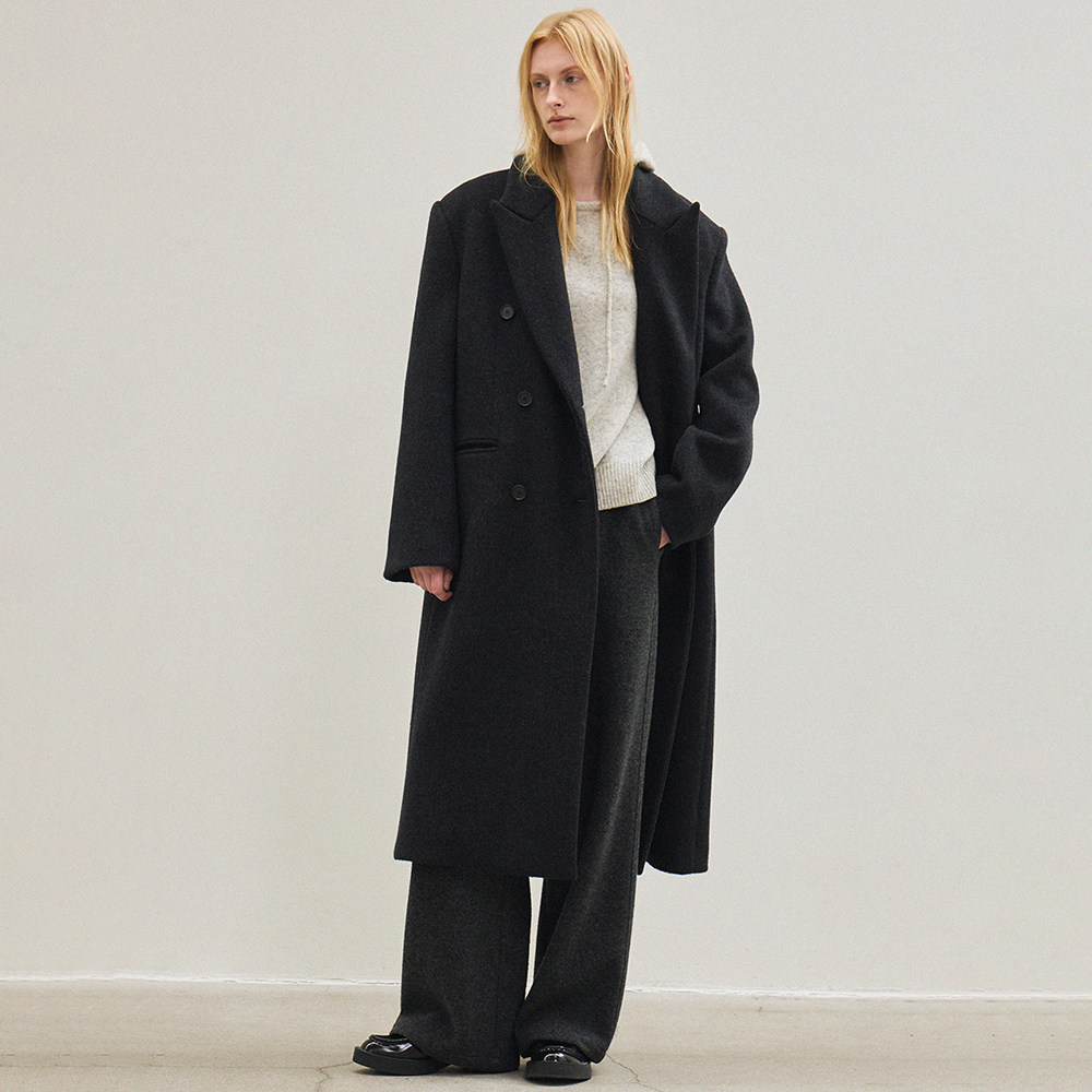 wool double-breasted coat (deep charcoal) - 상품 이미지