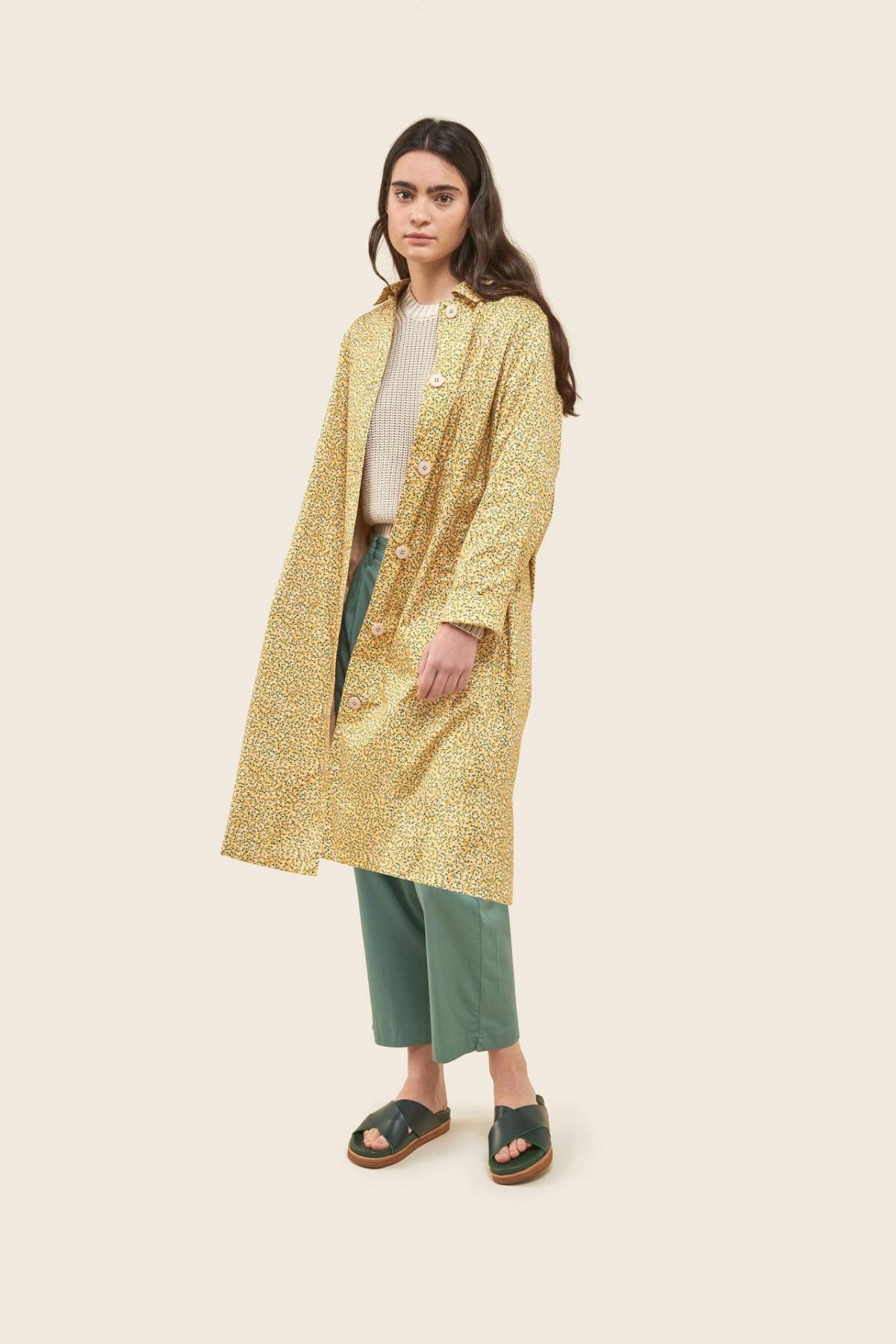 타이니코튼 플라워 패턴 옐로우 롱 트렌치코트 SS22-800-J60 ONE COLOR - 상세 이미지 3