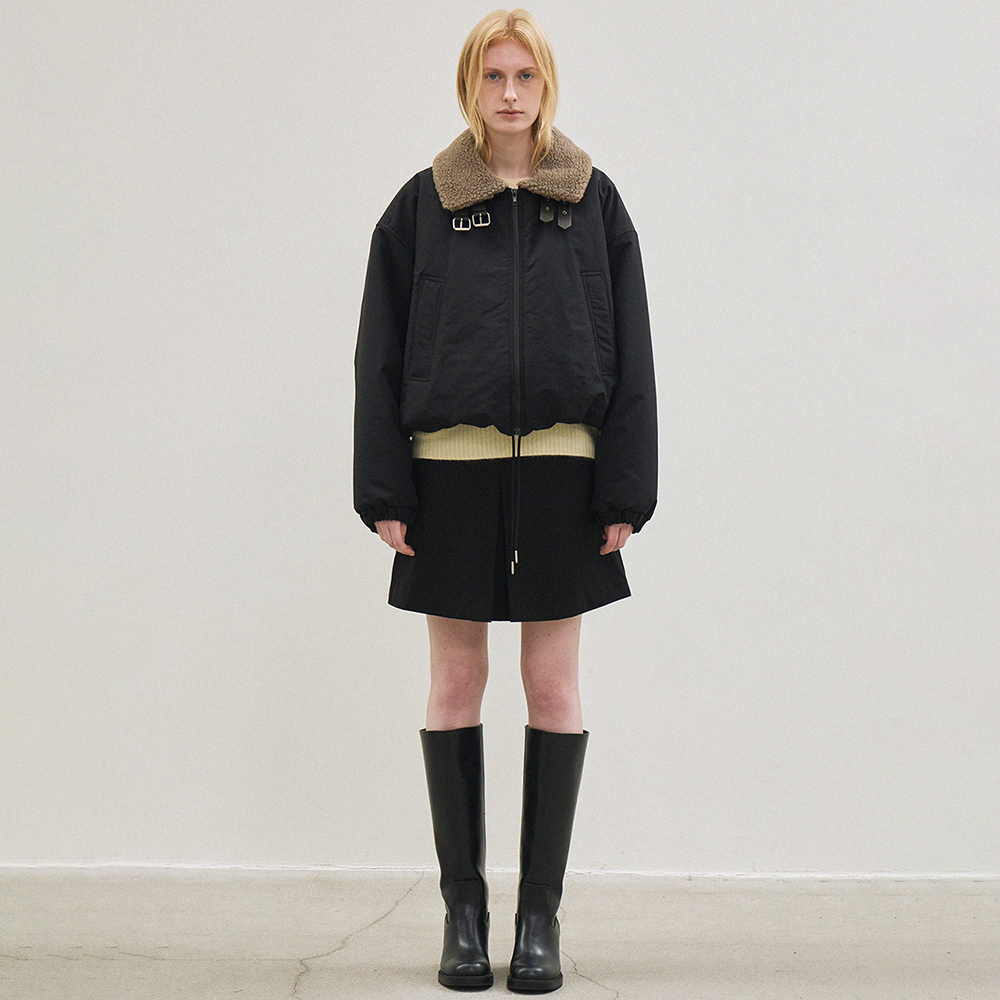 fur collar balloon padded jacket (black) - 상품 이미지