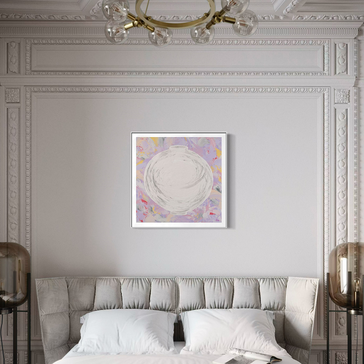 Dal Pium no.2고급캔버스천+삼나무캔버스틀+아크릴관액자30호(84x84x7cm) 달항아리 그림 캔버스 액자 복들어오는 달피움 시리즈 한정수량 에디션문자페인팅 - 상품 이미지