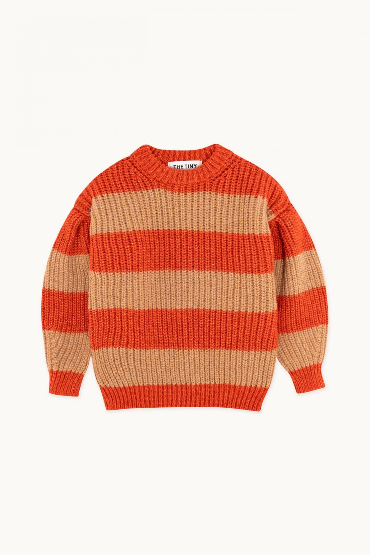 타이니코튼 스트라이프 루즈핏 니트 스웨터 AW23-708-M79 SUMMER RED/TAUPE - 메인 이미지