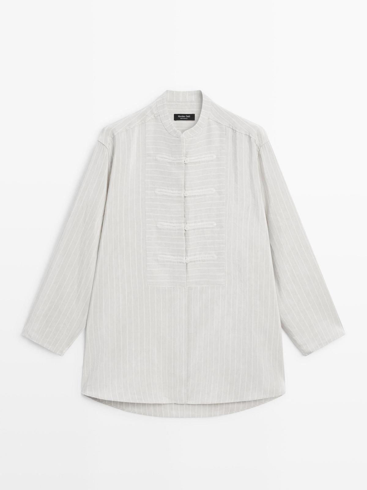 마시모두띠 오버핏 스트라이프 스탠드카라 블라우스 5172/772 OFF WHITE - 메인 이미지