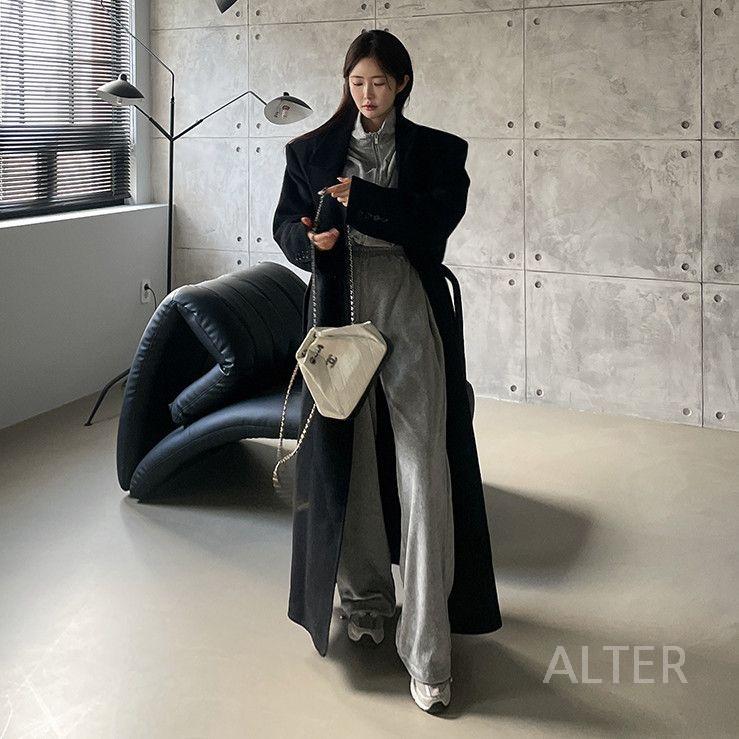 롱코트 여성 겨울 블랙 그레이 코트 모직 발목 - 상세 이미지 3