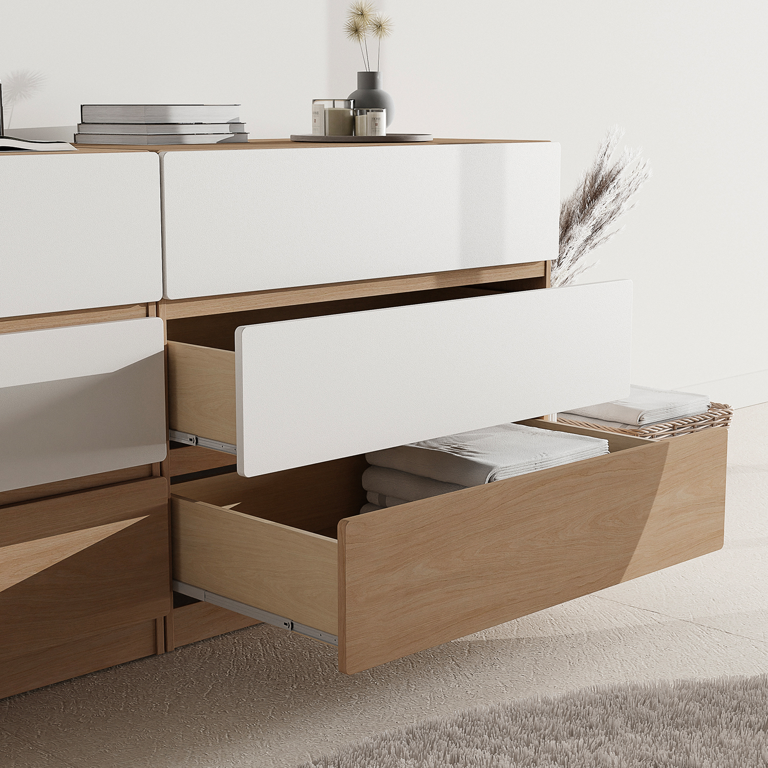 낮은 서랍장 드레스룸 아기 옷 서랍장 수건 미니 800x420x670, 3단, 화이트