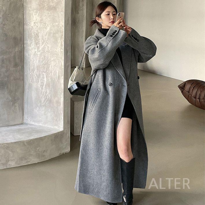 롱코트 여성 겨울 블랙 그레이 코트 모직 발목 - 상품 이미지