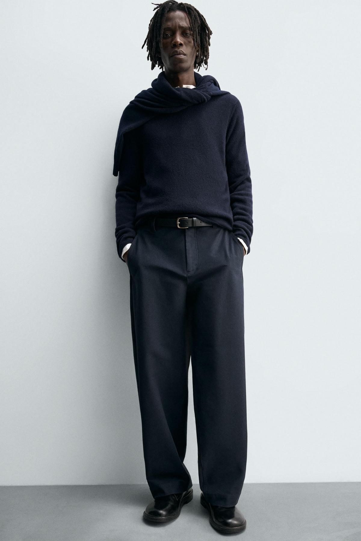 자라 테크니컬 벌룬핏 와이드 슬랙스 팬츠 1437/385 NAVY BLUE - 상세 이미지 5