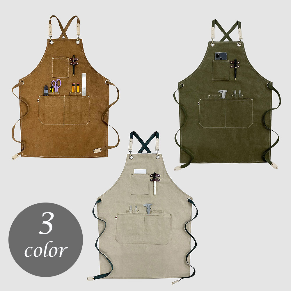 (3color)캔버스 7포켓 X형앞치마 카페 바리스타 공방 식당 미용실 서빙앞치마 - 상품 이미지