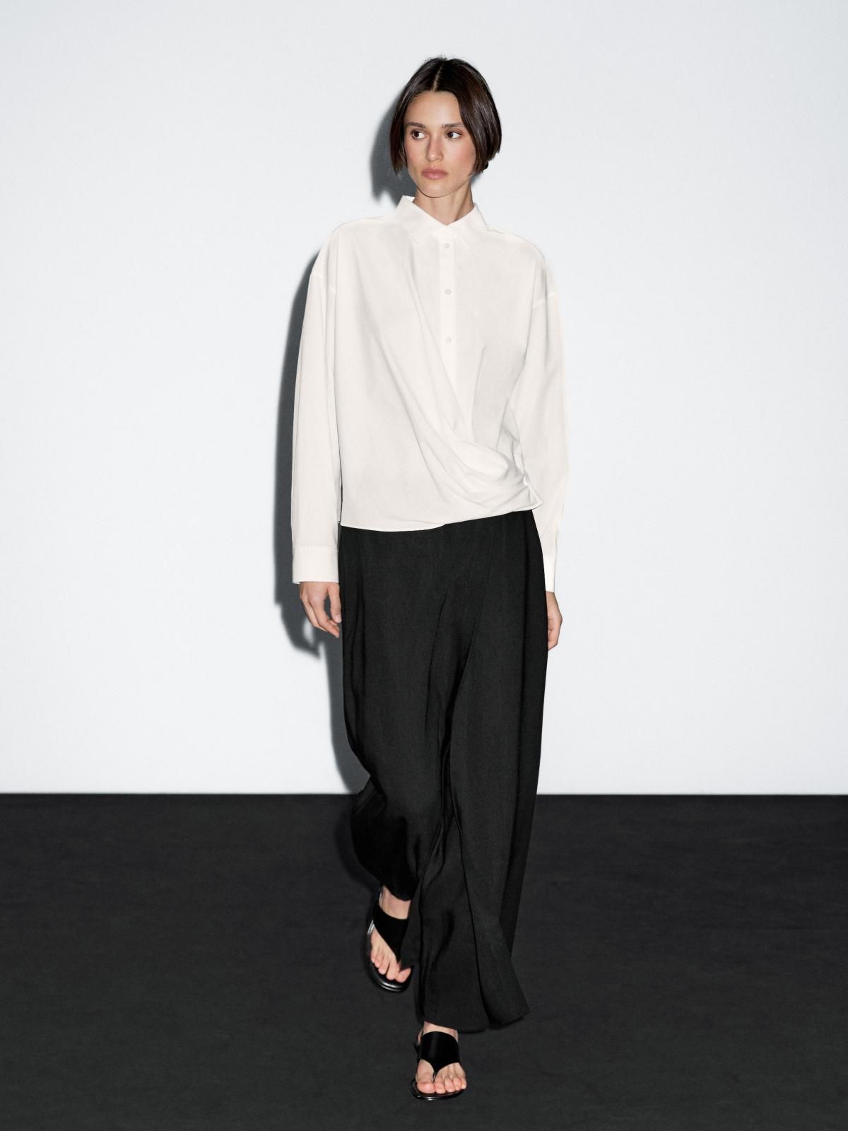 마시모두띠 드레이프 코튼 비대칭 헴 긴팔 셔츠 5120/721 OFF WHITE - 상세 이미지 2