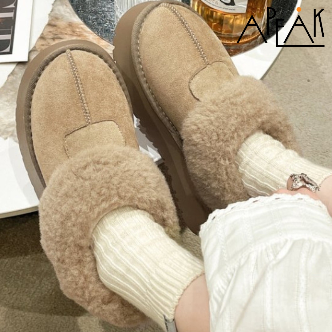 여성 고퀄리티 플랫폼 털슬립온 슬리퍼뮬 4cm 키높이 겨울신발 카키