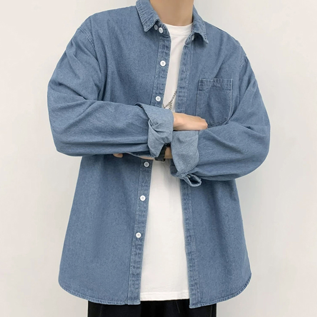 남자 데님 셔츠 난방 레이어드 캐쥬얼 와이드핏 빅사이즈 여성 L XL 2XL 3XL 4XL - 상세 이미지 5