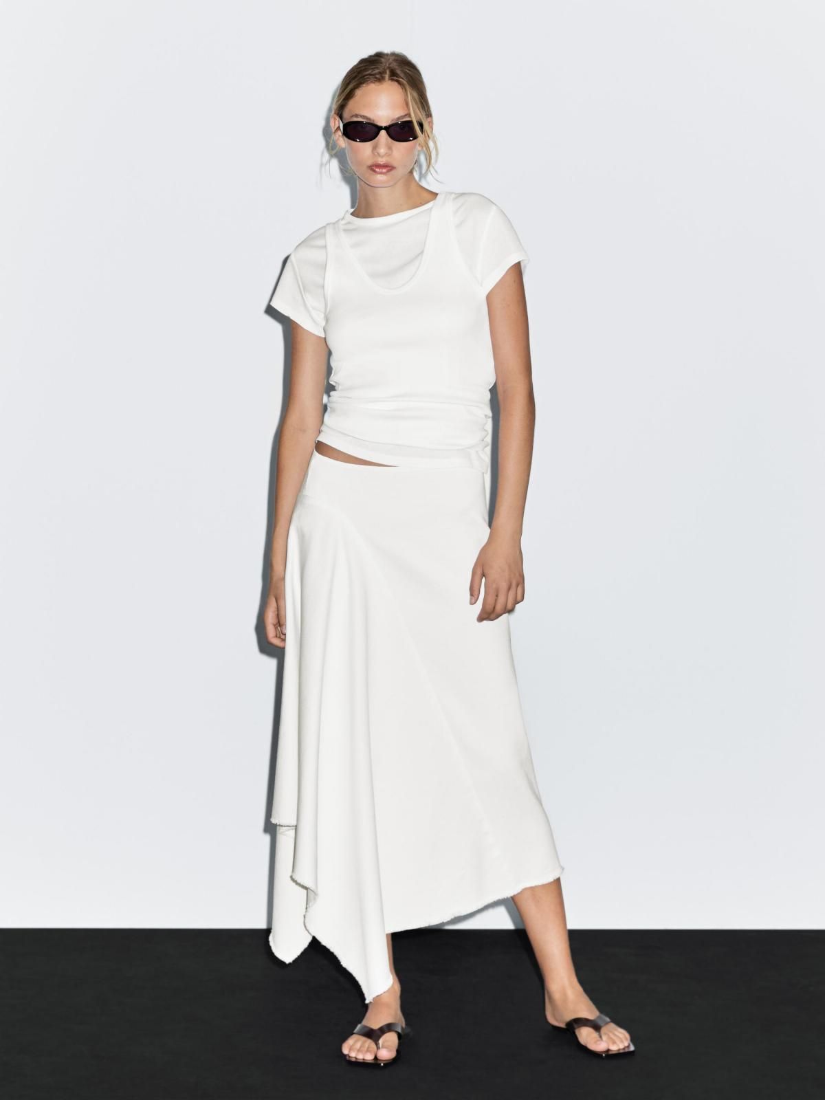 마시모두띠 비대칭 데님 미디 스커트 화이트 5202/602 OFF WHITE - 상세 이미지 2