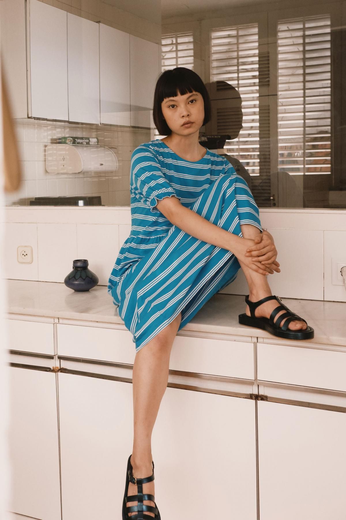타이니코튼 블루 스트라이프 미디 원피스 SS23-732-L97 ONE COLOR - 상세 이미지 3