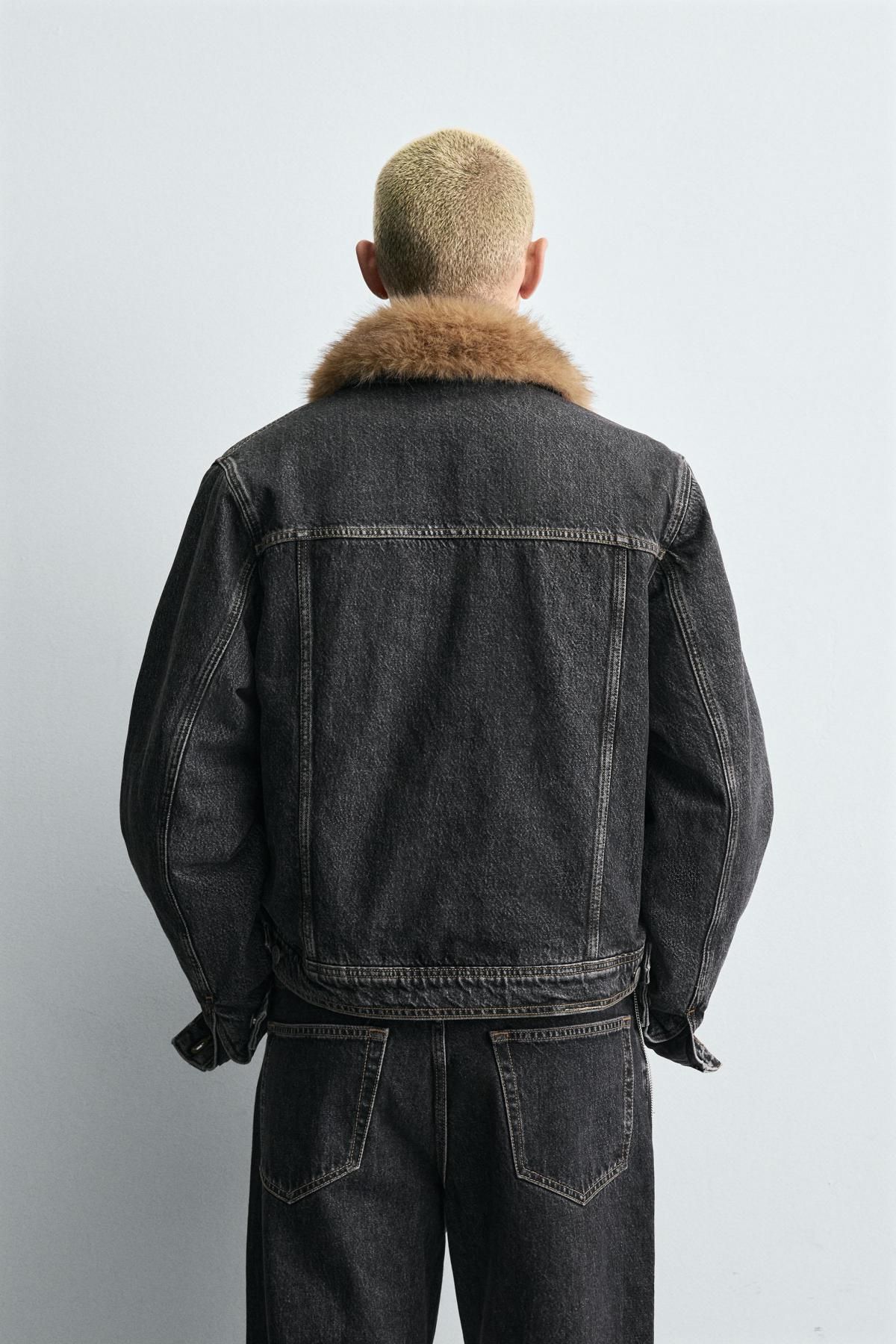 자라 퍼 칼라 크롭 블랙 데님 재킷 0774/388 CHARCOAL - 상세 이미지 4