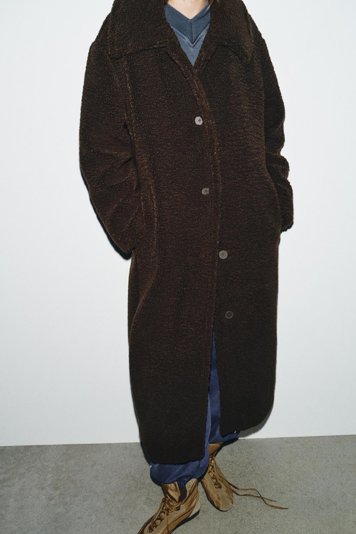 자라 테디 퍼 롱 코트 1255/730 DARK BROWN - 상세 이미지 4