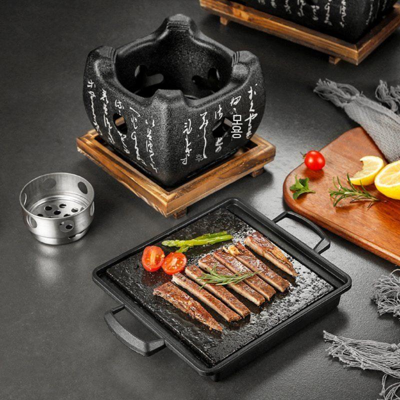 화로 1인 가정용 숯불 규카츠 화로대 그릴 바베큐 12cm 텍스트 오븐+알루미늄 트레이 - 상세 이미지 5