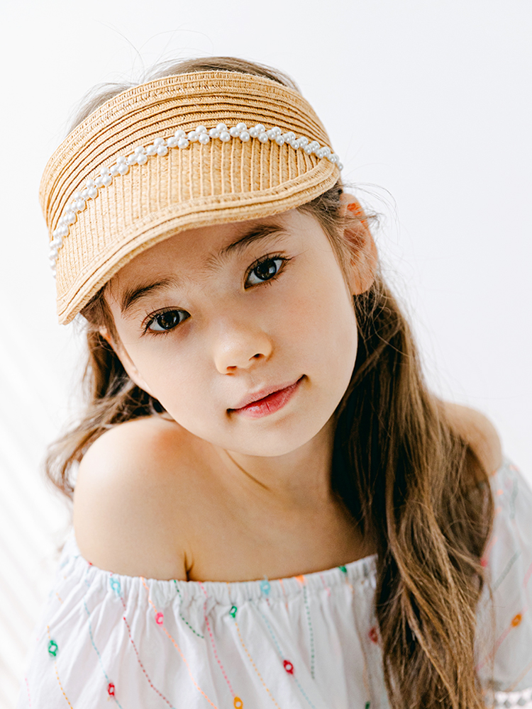 진주 라인 썬캡 유아밀짚모자 - 상품 이미지